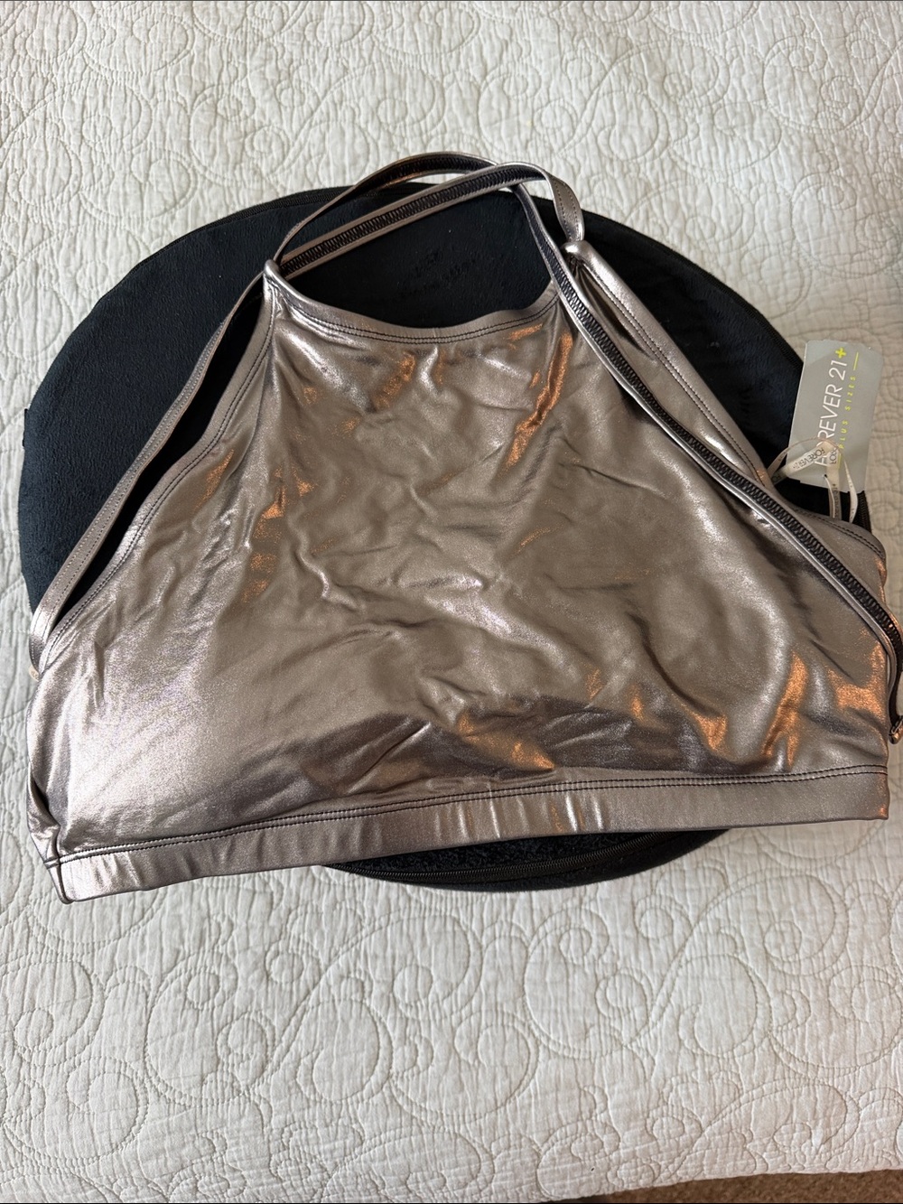 Forever 21 Metallic Pewter High-Neck Sports Bralette